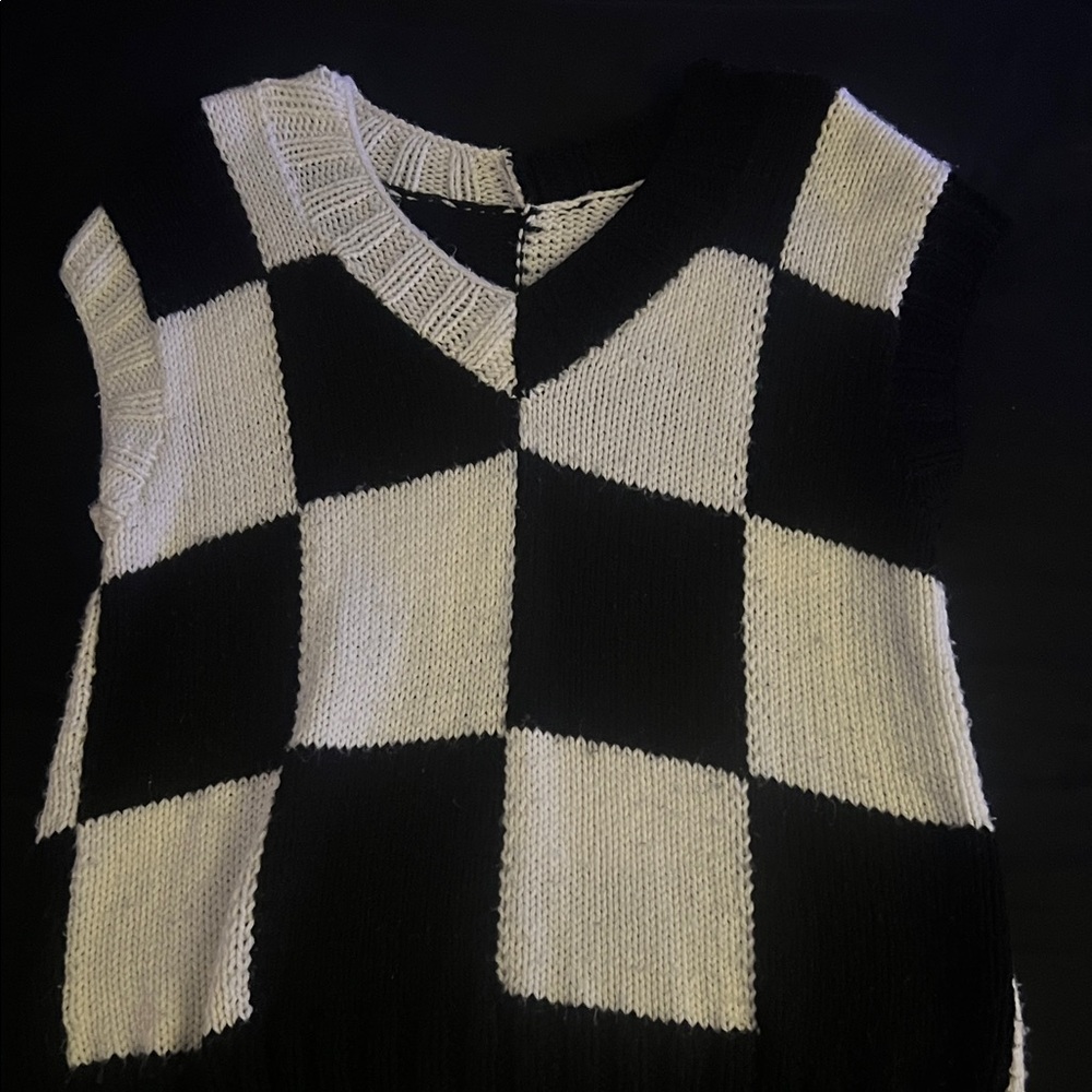 Wednesday Addams Black and White Checkered Knit Top